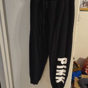 PINK Victoria's Secret Black Joggers with White Logo